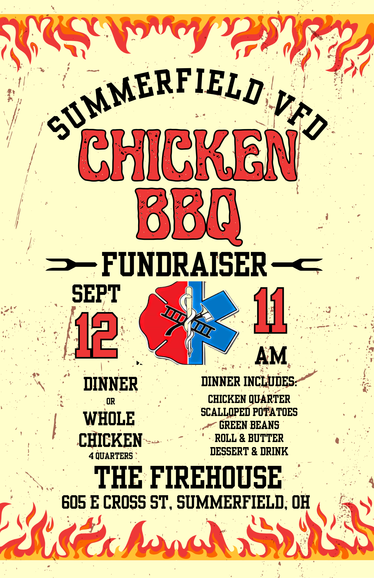 Valentine Red Beige Illustrative BBQ Party Flyer